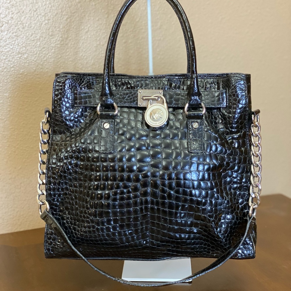 Michael Kors Black Embossed Snakeskin Leather Tote - Picture 4 of 15